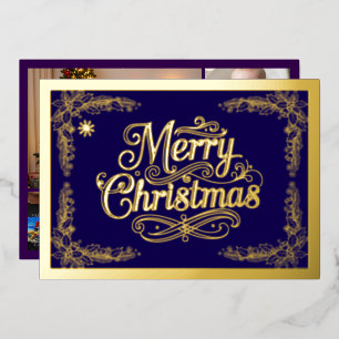 Merry Christmas Classic Script Purple Foil Holiday Card