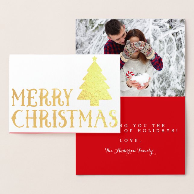 Merry Christmas Classic Tree Photo Theme Foil Card (Display)