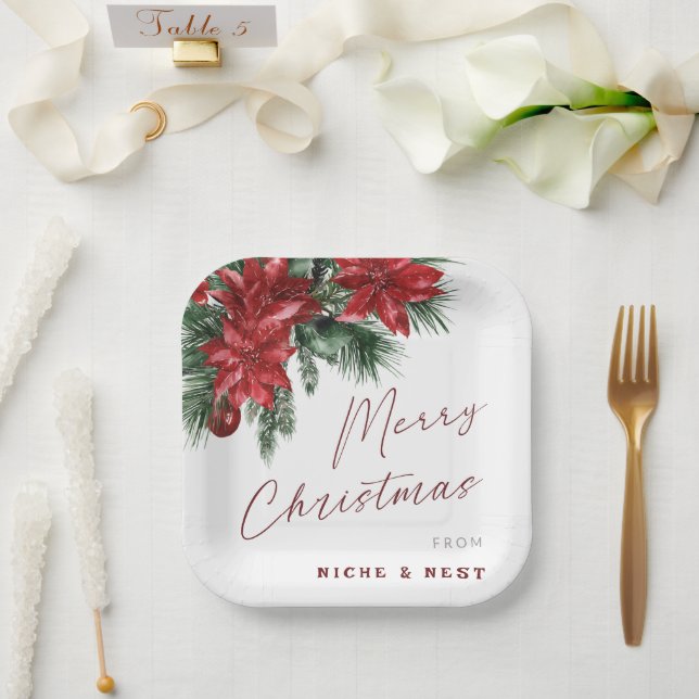 Merry Christmas Classic Wreath Christmas Party Paper Plate (Wedding)