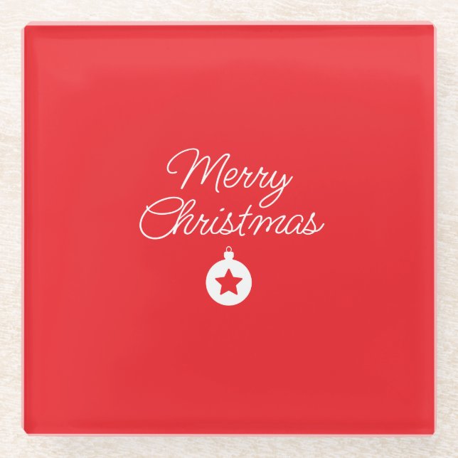 Merry Christmas Classical Unique Minimalist Plain Glass Coaster (Front)