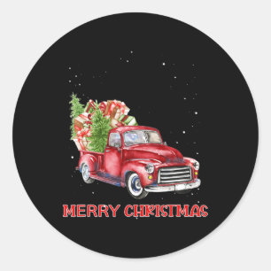 Merry Christmas Clic Red Truck Tree Family Xmas Classic Round Sticker