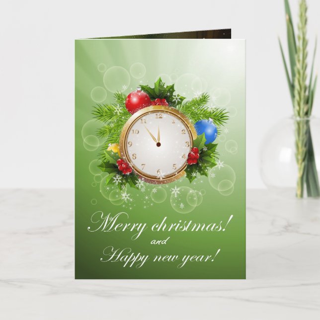 Merry christmas clock holiday card (Front)