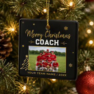 Merry Christmas Coach Personalized Team Photo Ceramic Ornament
