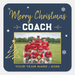 Merry Christmas Coach Personalized Team Photo Square Sticker