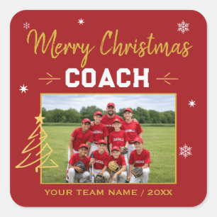 Merry Christmas Coach Personalized Team Photo Square Sticker