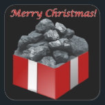 Merry Christmas Coal Present Square Sticker<br><div class="desc">Forged By Lord_Grixis</div>