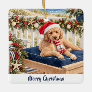 Merry Christmas Coastal Golden Doodle Ornament