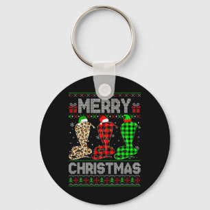 Merry Christmas Cobra Xmas Leopard Plaid Santa Elf Keychain