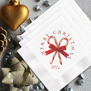 Merry Christmas Cocktail Party Candy Canes Napkin