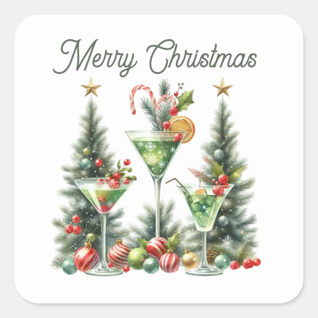 Merry Christmas cocktails Holiday  Square Sticker (Front)