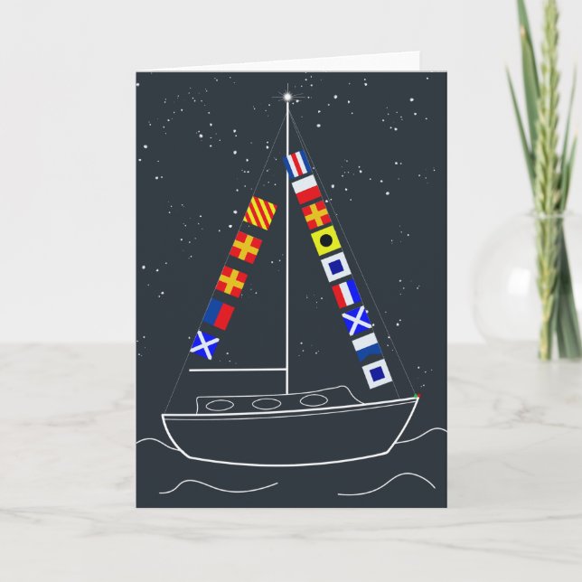Merry Christmas - Code Flags Sailboat Card (Front)