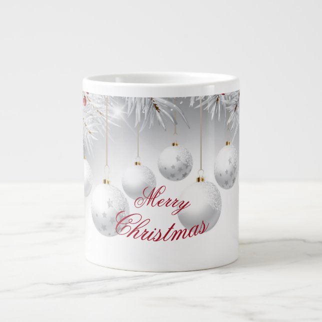 Merry Christmas coffee mug with grey spheres (Front)