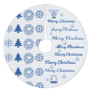 Merry Christmas Collage Blue Fleece Tree Skirt