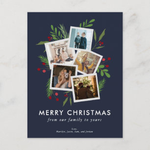 Merry Christmas Collage Custom Modern Holly Holiday Postcard