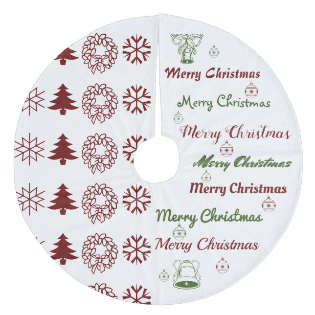 Merry Christmas Collage Dark Red F Green Fleece Tree Skirt (Front)