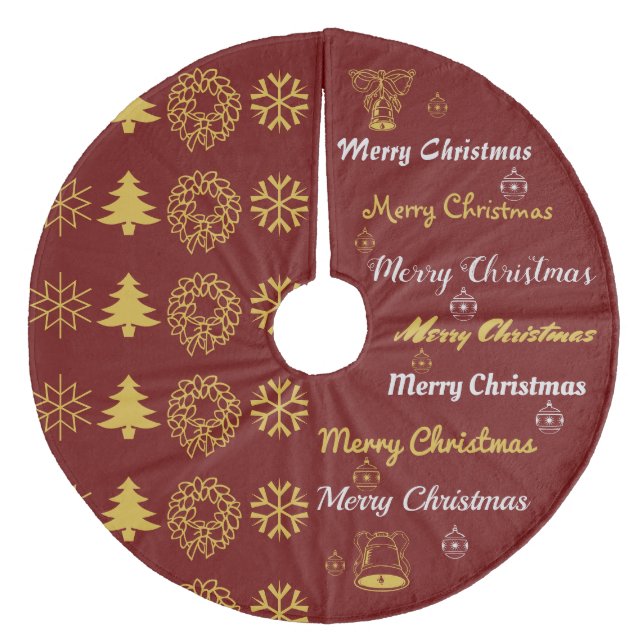 Merry Christmas Collage Dark Red Gold S2 Fleece Tree Skirt (Front)
