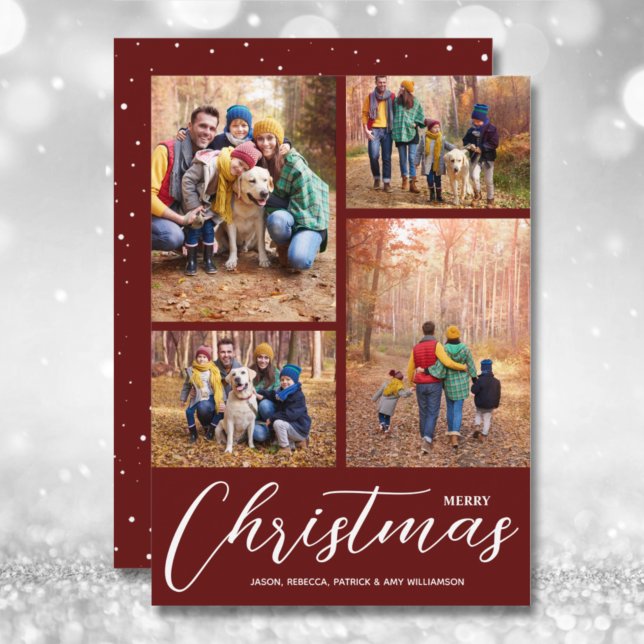 Merry Christmas Collage Multi-Photo Maroon Holiday Card (Creator Uploaded)