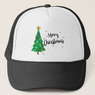 Merry Christmas Colorful Geometric Christmas Tree Trucker Hat