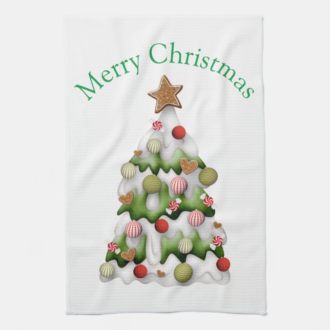 Merry Christmas colorful snow Christmas tree Kitchen Towel (Vertical)