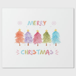 Merry Christmas Colorful Trees Essential Wrapping Paper