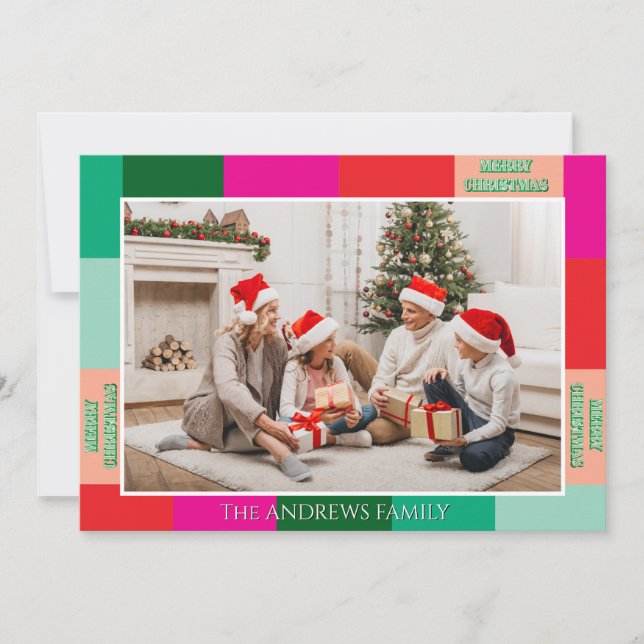 Merry Christmas Colour Block Photo Holiday Card (Front)