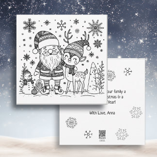 Merry Christmas Colour Me | Santa and Reindeer  Holiday Card
