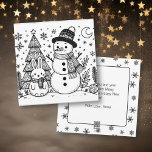 Merry Christmas Colour Me | Snowman and Bunny Holiday Card<br><div class="desc">Personalized Christmas postcard with colouring pages. Colouring pages are a snowman and bunny with Christmas trees,  the moon and snowflakes on the front. The back of the postcard has a holiday message that you can personalize.</div>