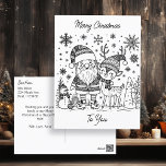 Merry Christmas Colour Me | Snowman and Reindeer Postcard<br><div class="desc">Personalized Christmas postcard with colouring pages. Colouring pages are Santa and reindeer on the front. The back of the postcard has a holiday message that you can personalize.</div>