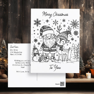 Merry Christmas Colour Me   Snowman and Reindeer Postcard