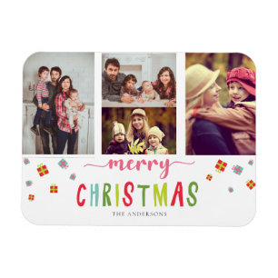 Merry Christmas Colourful 3 photo collage Gift box Magnet