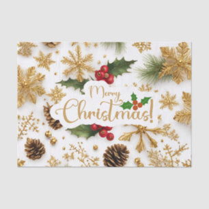 Merry Christmas Colourful Berries, Golden Snowflak Tissue Paper