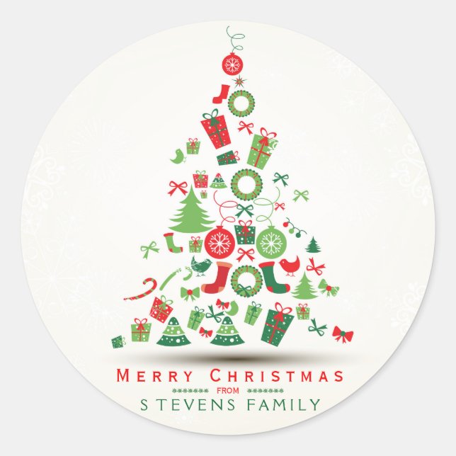Merry Christmas Colourful Christmas Tree Classic Round Sticker (Front)