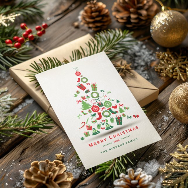 Merry Christmas Colourful Christmas Tree Holiday Card (Creator Uploaded)