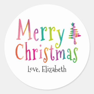 Merry Christmas Colourful Custom Classic Round Sticker