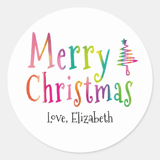 Merry Christmas Colourful Custom  Classic Round Sticker (Front)