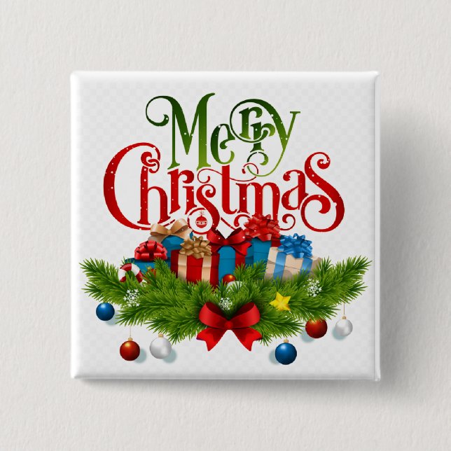 Merry Christmas, Colourful design, 2 Inch Square Button (Front)