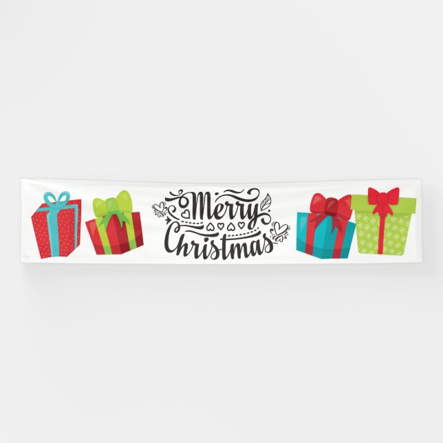 Merry Christmas colourful gifts presents Banner (Horizontal)