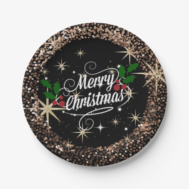 Merry Christmas, colourful holiday design Paper Plate (Front)