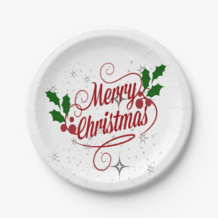 Merry Christmas, colourful holiday design Paper Plate