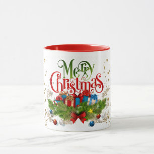 Merry Christmas, colourful holiday greetings, Mug