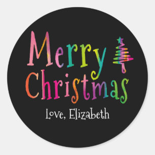 Merry Christmas Colourful Personalized  Classic Round Sticker