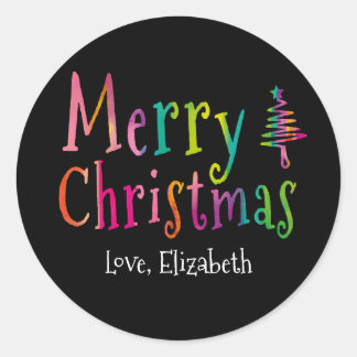 Merry Christmas Colourful Personalized  Classic Round Sticker