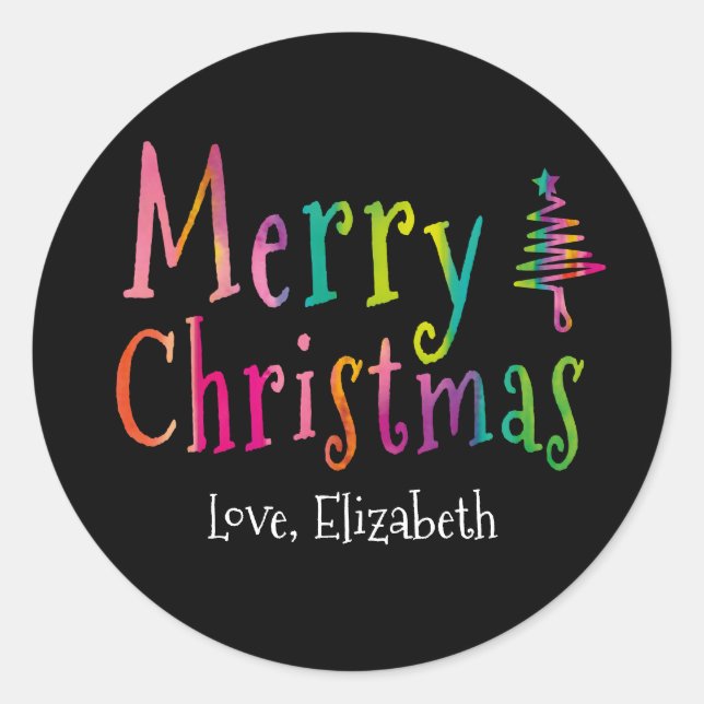 Merry Christmas Colourful Personalized  Classic Round Sticker (Front)