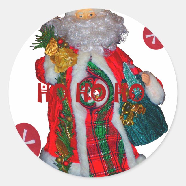 Merry Christmas Colourful Santa Claus Art Print  Classic Round Sticker (Front)