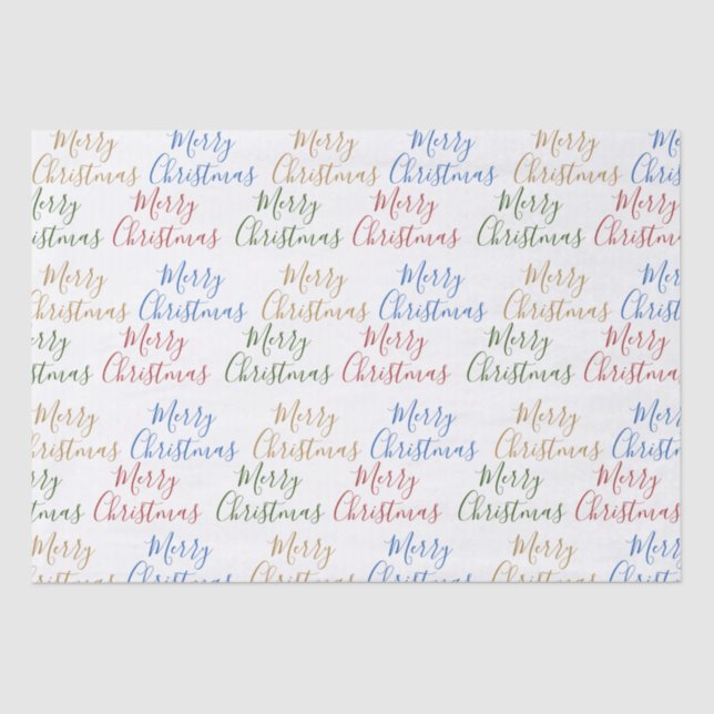 Merry Christmas Colourful Script Pattern Words Tissue Paper (Front)