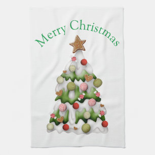 Merry Christmas colourful snow Christmas tree Kitchen Towel