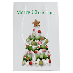 Merry Christmas colourful snow Christmas tree Medium Gift Bag