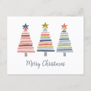 Merry Christmas Colourful Stacked Trees Holiday Postcard