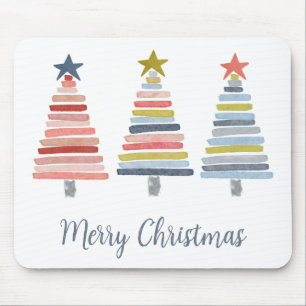 Merry Christmas Colourful Stacked Trees Mouse Pad