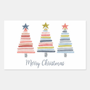 Merry Christmas Colourful Stacked Trees Sticker